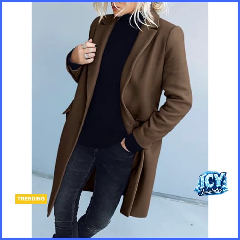 Polyester Pea Coat with Notch Lapel, Knee Length, Loose Fit - Picture 5 of 7